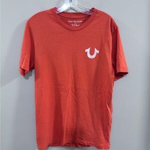 Men's True Religion World Tour Orange Short Sleeve Tee with Logo. Size S